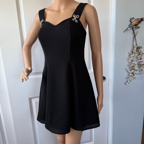 VINTAGE 90s embellished rhinestone cross cross black dress S 2 - Picture 2 of 9